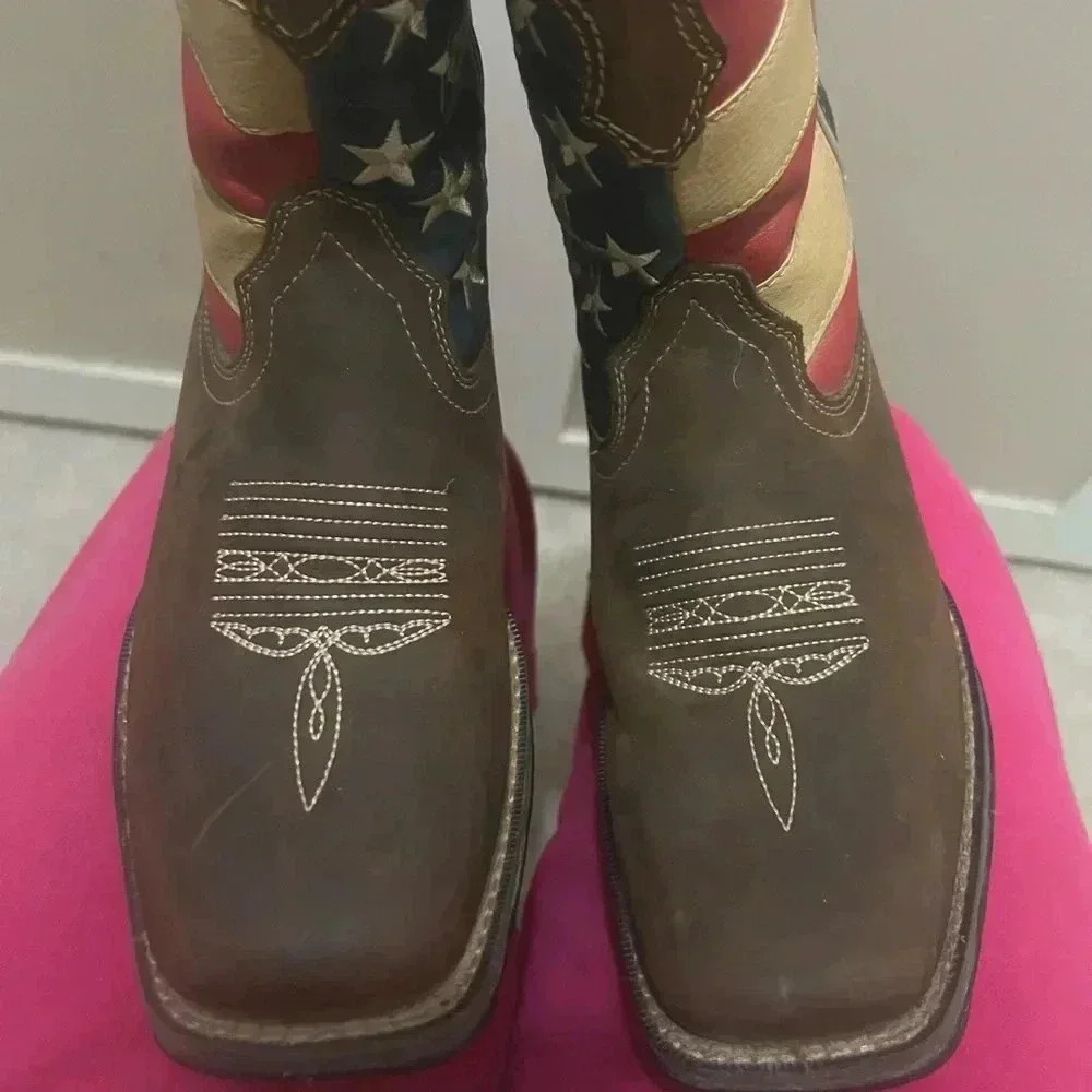 Ladies sz 8M Durango patriotic lady rebel red white blue flag boots - Picture 2 of 9